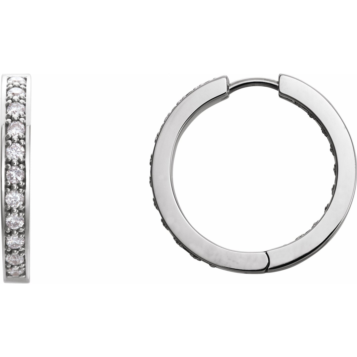 14K White 1 CTW Diamond Inside-Outside 22.8 mm Hoop Earrings