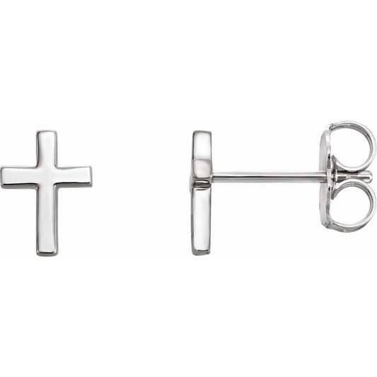 14K White 7.5 mm Cross Earrings