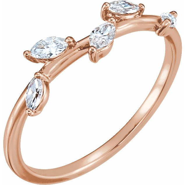 14K Rose 1/4 CTW Diamond Leaf Ring