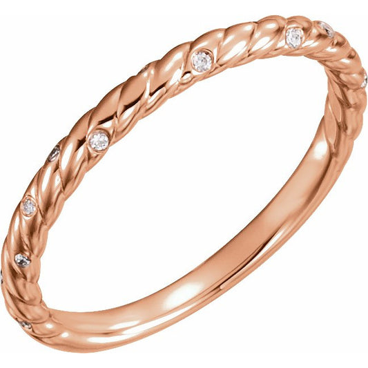 14K Rose .04 CTW Diamond Rope Band