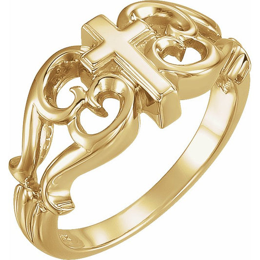 14K Yellow Sculptural Cross Ring
