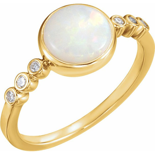 14K Yellow Opal & 1/10 CTW Diamond Ring