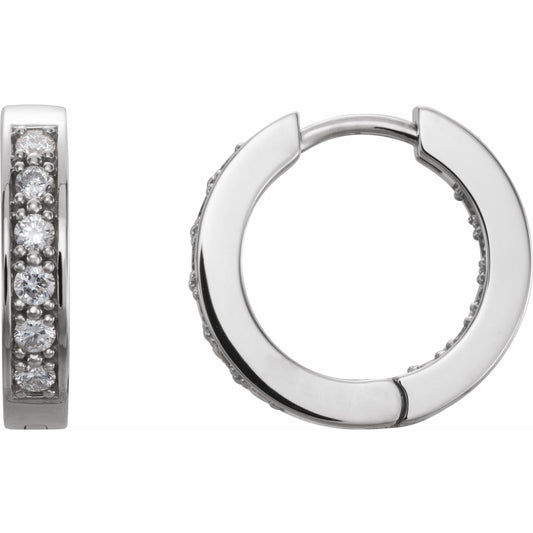 14K White 1/2 CTW Diamond Inside-Outside 15 mm Hoop Earrings