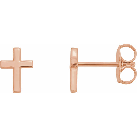 14K Rose 7.5 mm Cross Earrings