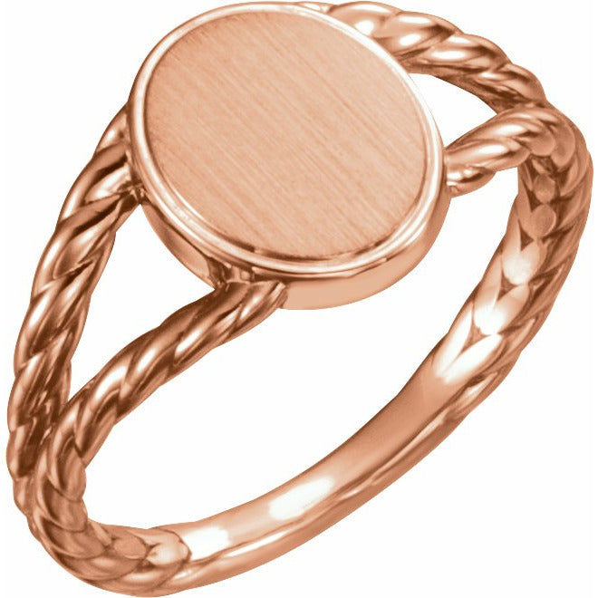 14K Rose 11x9 mm Oval Rope Signet Ring
