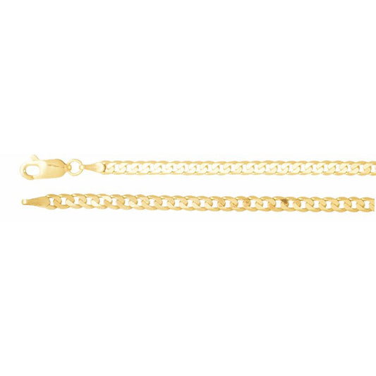 14K Yellow 3 mm Solid Curb 7 Chain