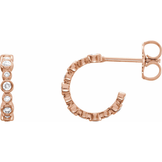 14K Rose 1/4 CTW Diamond Bezel-Set Huggies