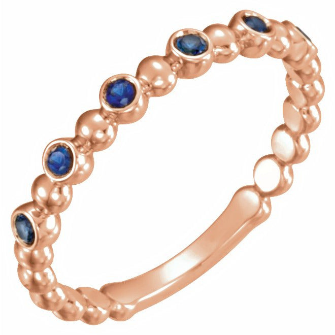 14K Rose Blue Sapphire Stackable Ring