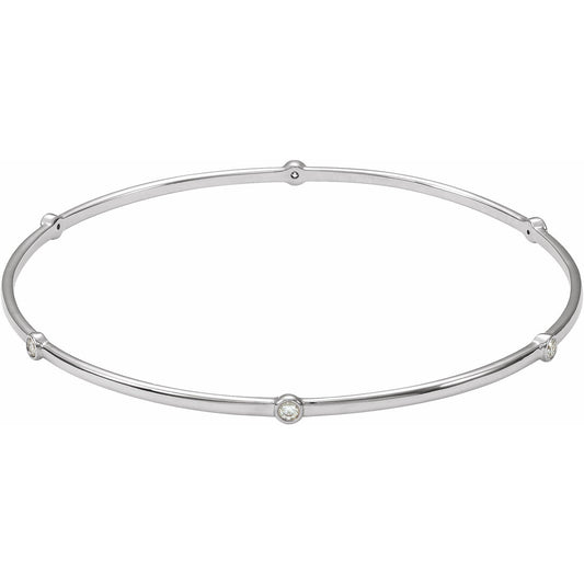 14K White  1/4 CTW Diamond Bezel-Set Bangle 8 Bracelet