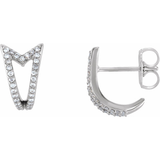 14K White 1/6 CTW Diamond Geometric J-Hoop Earrings