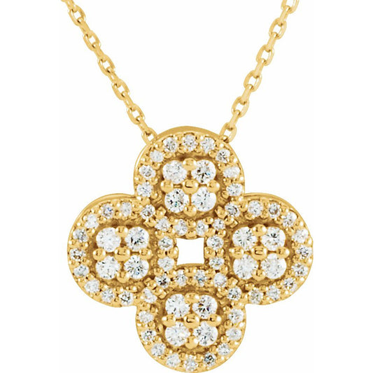 14K Yellow 1/2 CTW Diamond Clover 18 Necklace