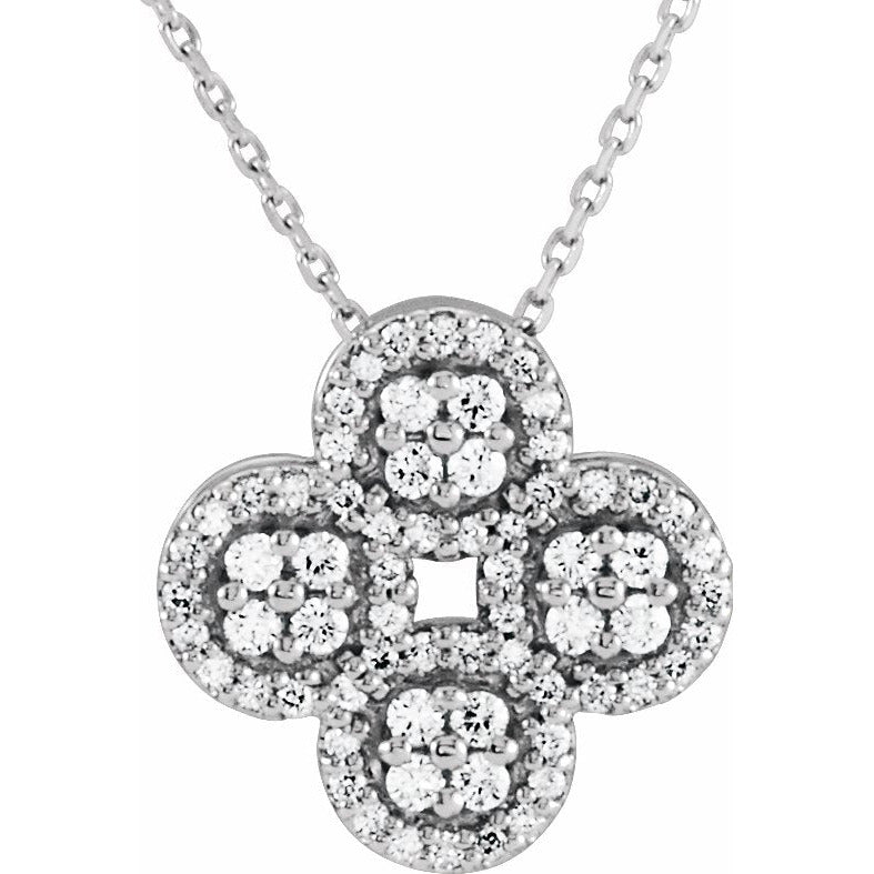 14K White 1/2 CTW Diamond Clover 18 Necklace