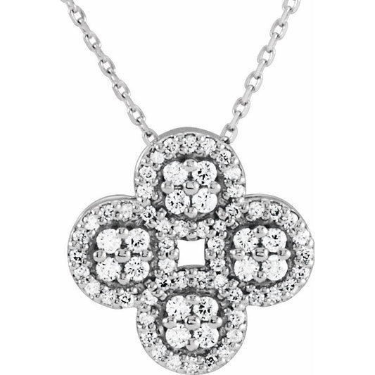 14K White 1/2 CTW Diamond Clover 18 Necklace