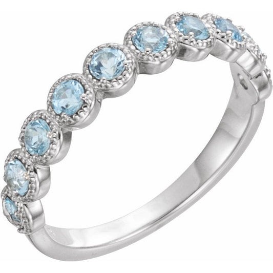 14K White Aquamarine Beaded Ring