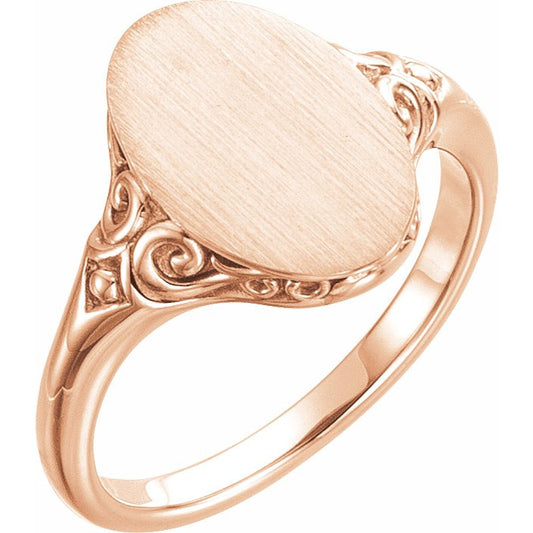 14K Rose 13x9 mm Oval Signet Ring