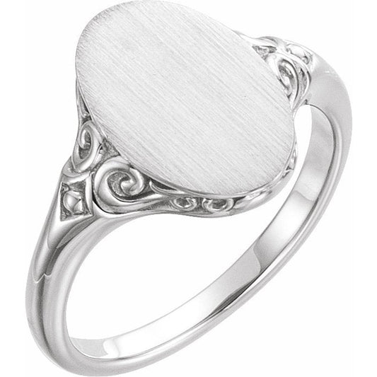14K White 13x9 mm Oval Signet Ring