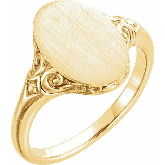 14K Yellow 13x9 mm Oval Signet Ring