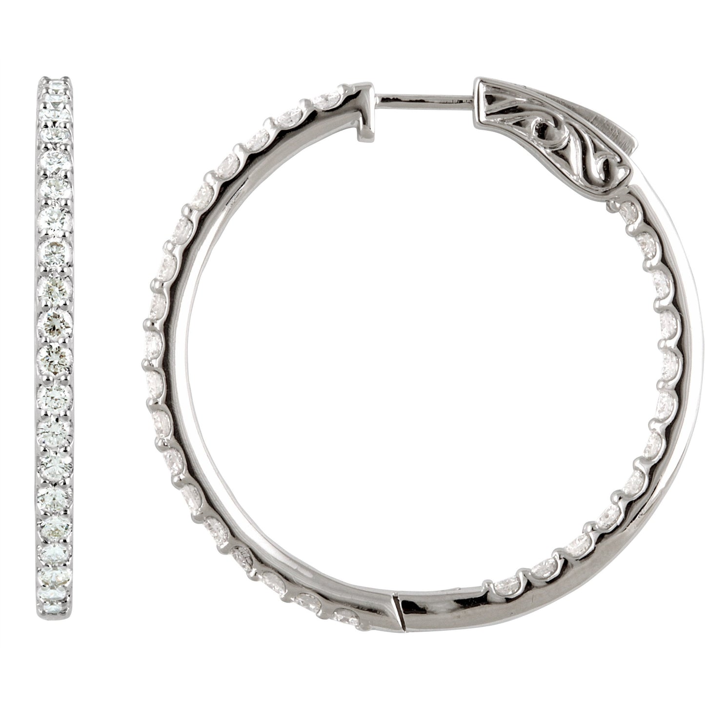 14K White 5 CTW Diamond Inside-Outside 41.5 mm Hoop Earrings