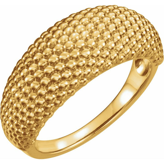 14K Yellow Beaded Dome Ring