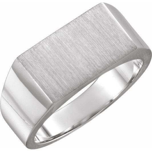 14K White 15x9 mm Rectangle Signet Ring