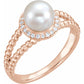 14K Rose Freshwater Cultured Pearl & .08 CTW Diamond Halo-Style Beaded Ring