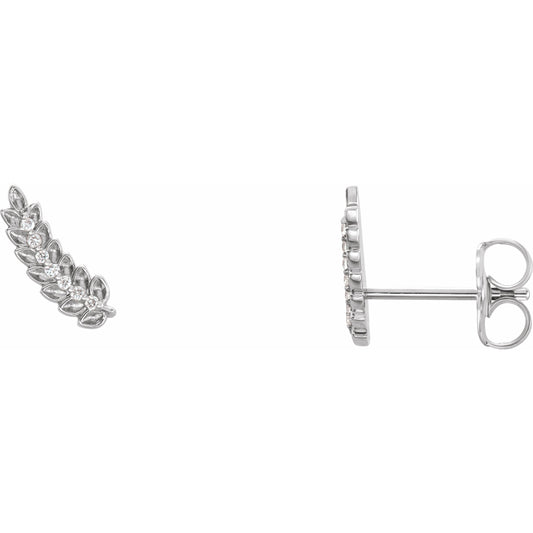 14K White .03 CTW Diamond Leaf Ear Climbers