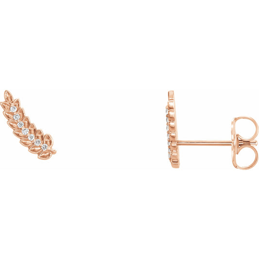 14K Rose .03 CTW Diamond Leaf Ear Climbers