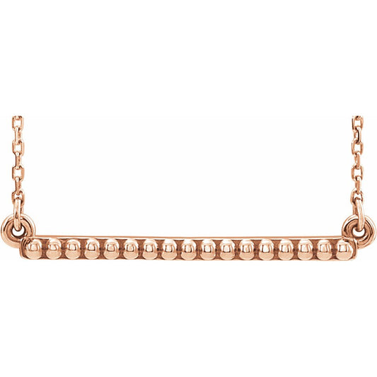 14K Rose Beaded Bar 16-18 Necklace