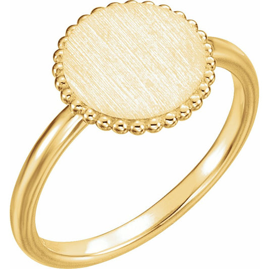 14K Yellow Engravable Beaded Ring