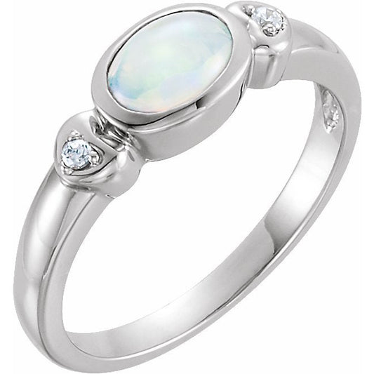 14K White Opal & .03 CTW Diamond Accented Ring