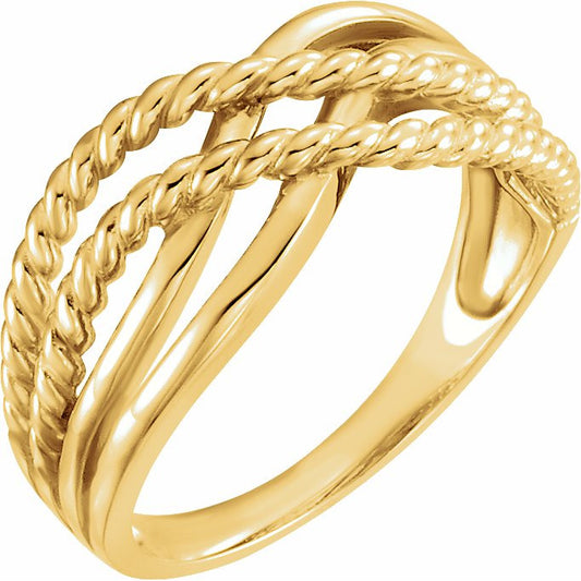 14K Yellow Crossover Rope Design Ring