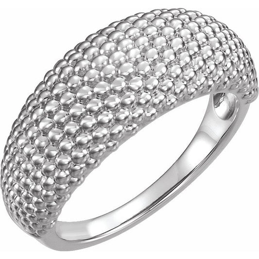 14K White Beaded Dome Ring