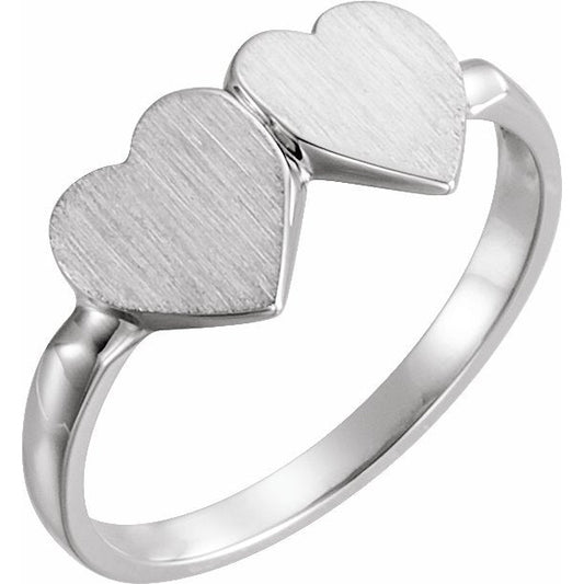14K White 13.8x7 mm Double Heart Signet Ring