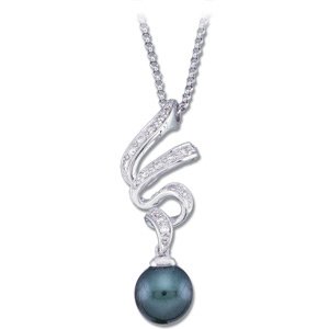 14K White 8 mm Tahitian Pearl & 1/5 CTW Diamond   18 Necklace
