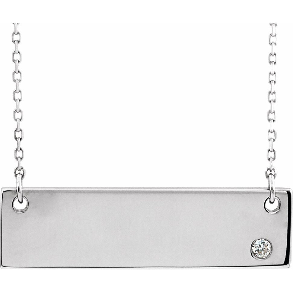 14K White .03 CT Diamond Bar 18 Necklace without Engraving