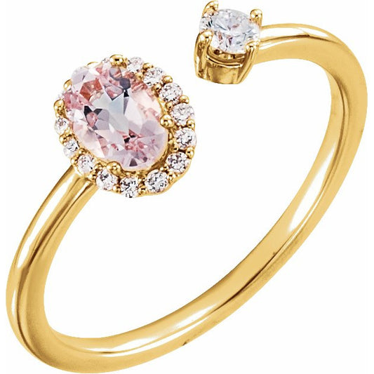 14K Yellow Morganite & 1/6 CTW Diamond Halo-Style Ring
