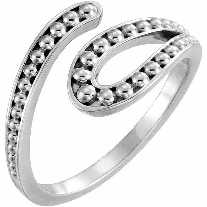 14K White Beaded Bypass Ring