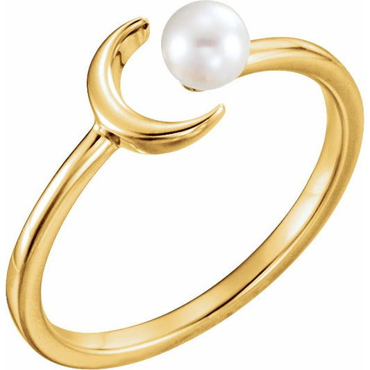 14K Yellow Cultured Freshwater Pearl Crescent Moon Ring
