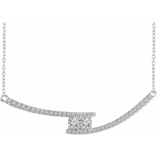 14K White  3/8 CTW Diamond Two-Stone Bar 16-18 Necklace