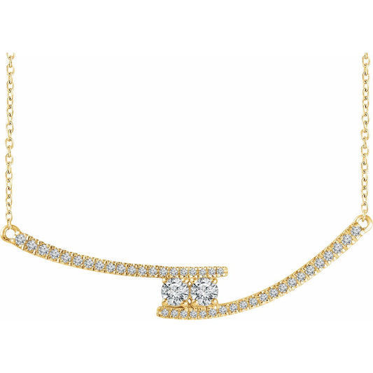 14K Yellow  3/8 CTW Diamond Two-Stone Bar 16-18 Necklace