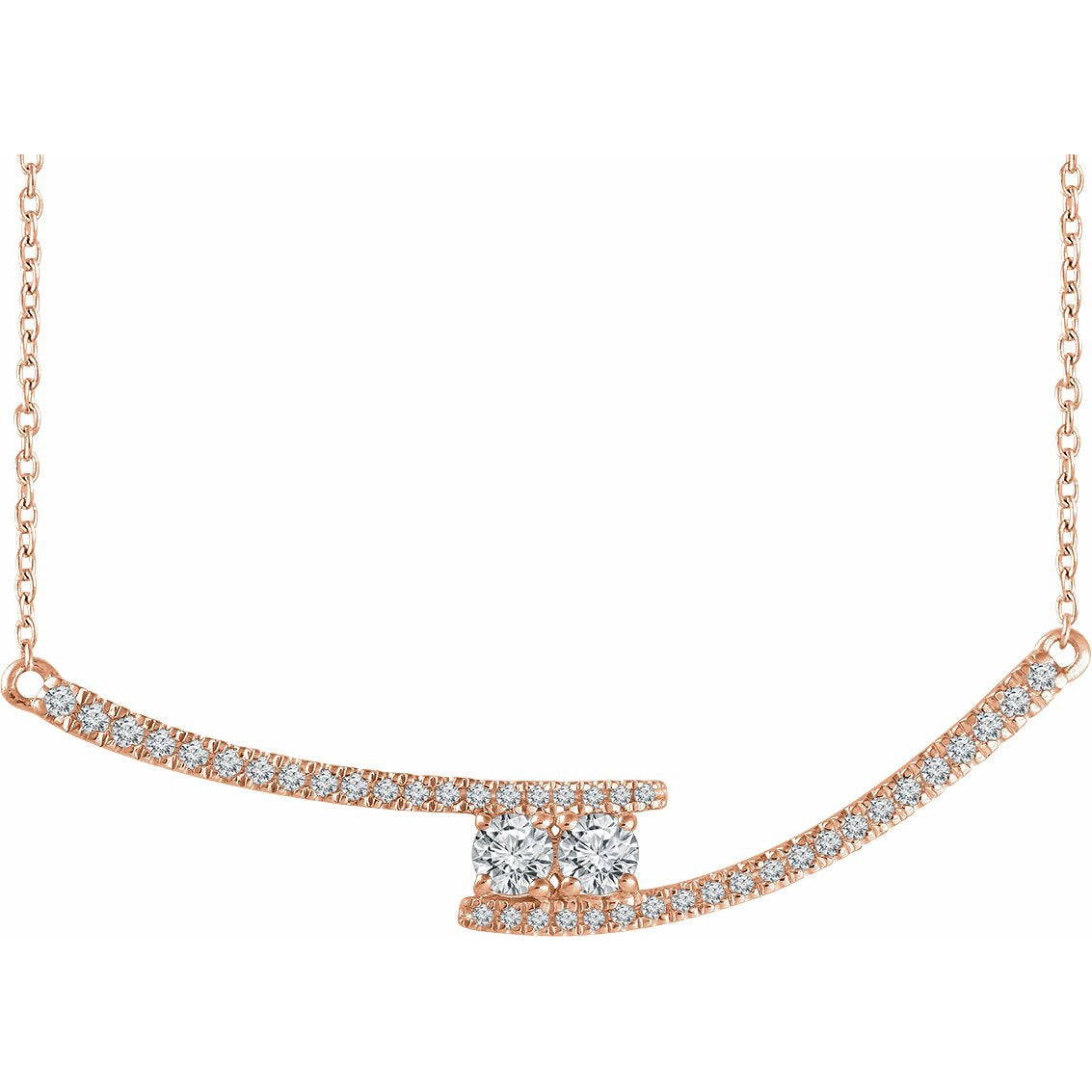 14K Rose  3/8 CTW Diamond Two-Stone Bar 16-18 Necklace