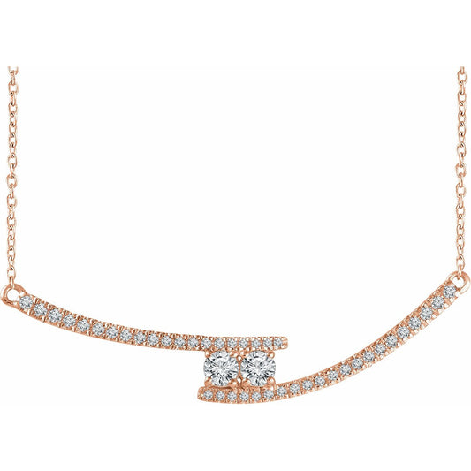 14K Rose  3/8 CTW Diamond Two-Stone Bar 16-18 Necklace