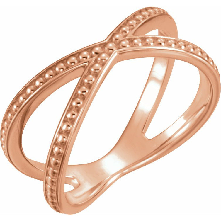 14K Rose Beaded Criss-Cross Ring