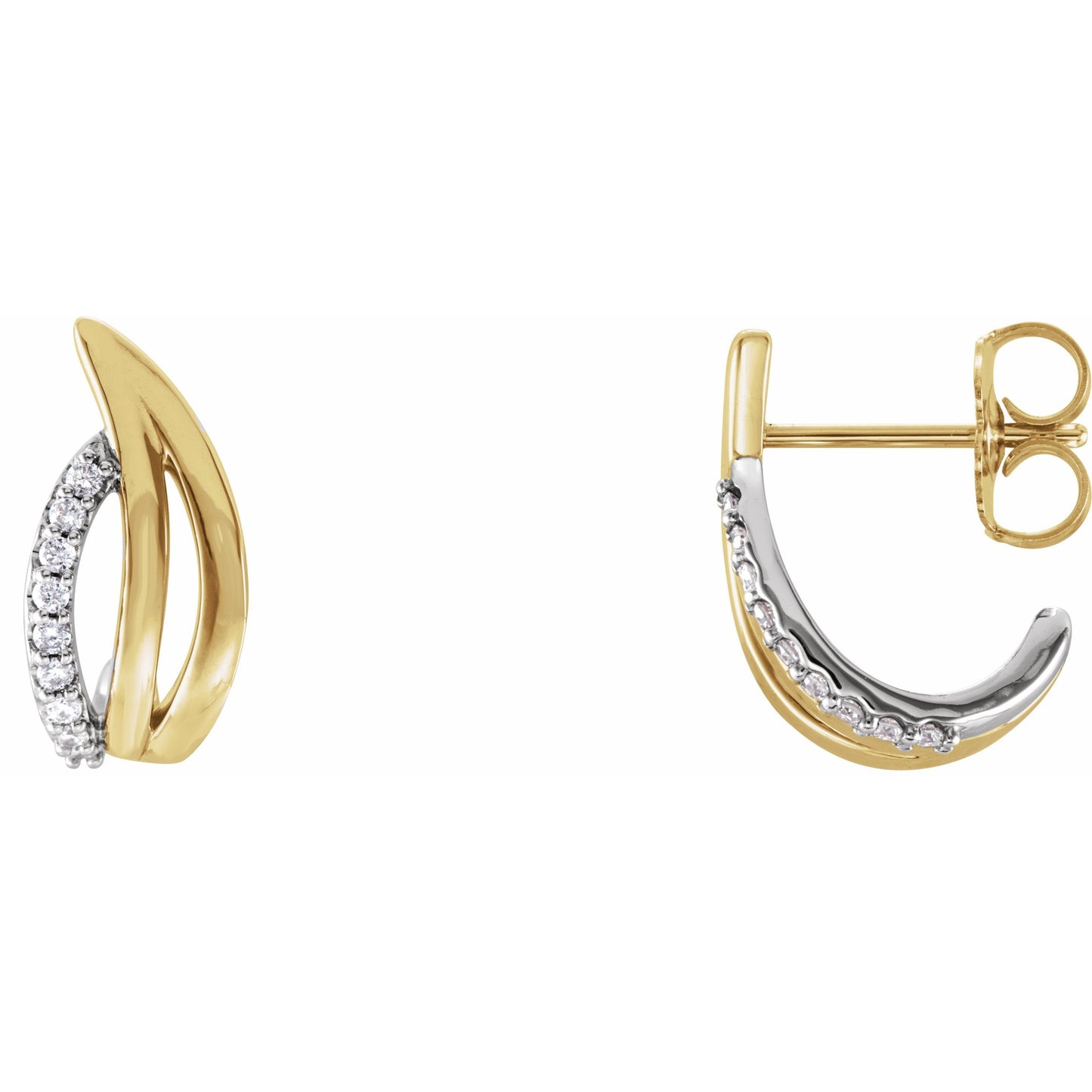14K Yellow/White 1/10 CTW Diamond Freeform J-Hoop Earrings