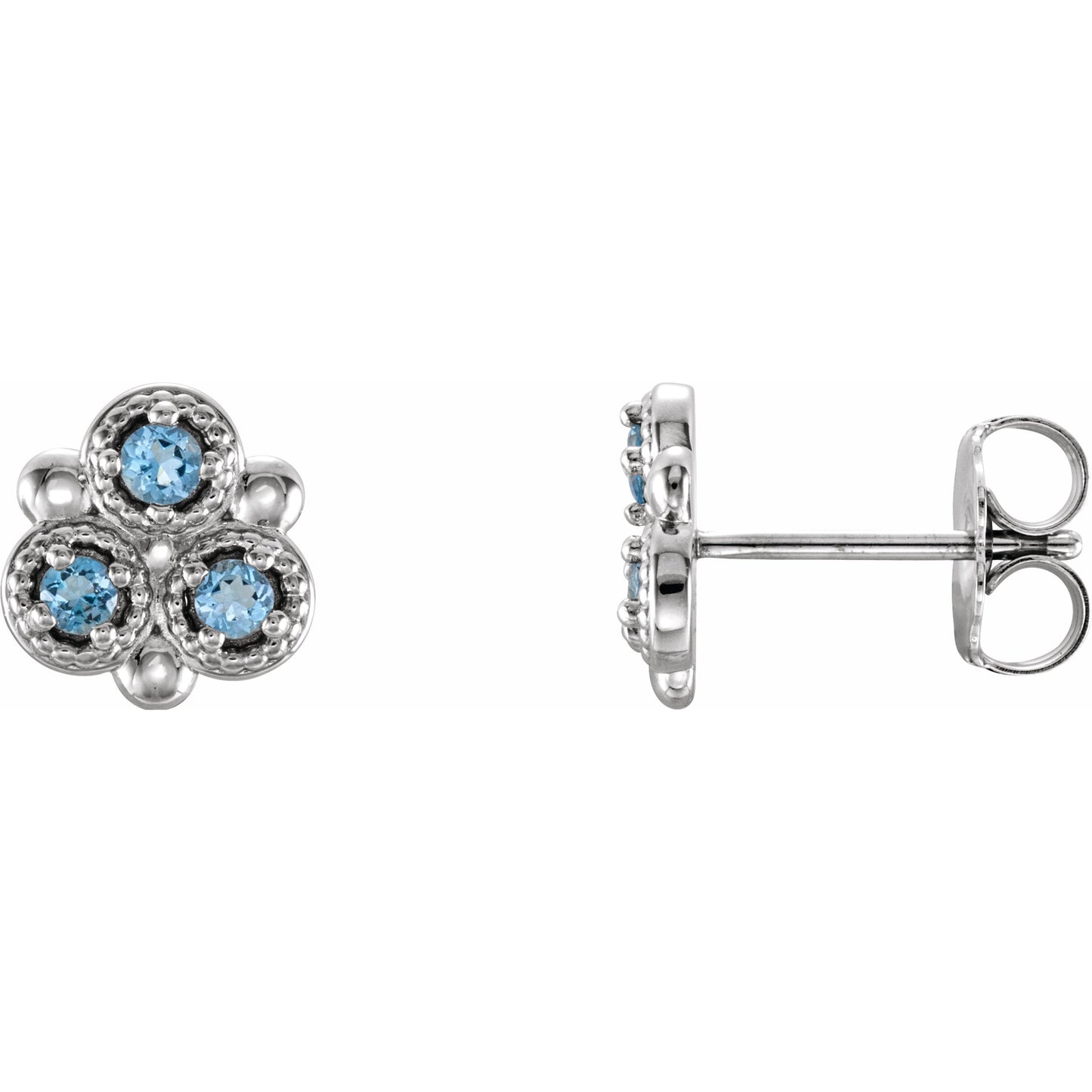 14K White Aquamarine Three-Stone Earrings