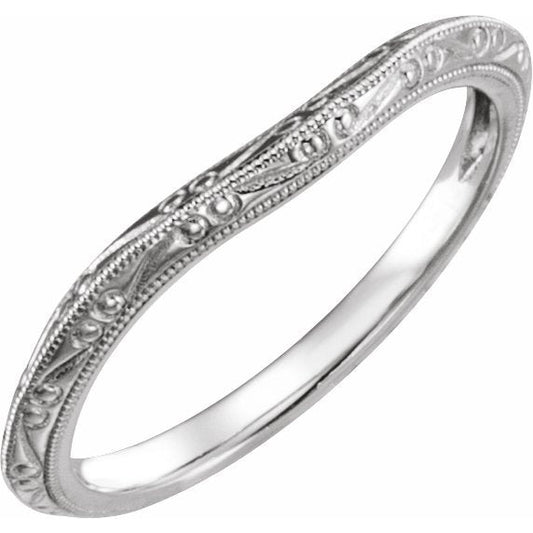 14K White Design-Engraved Band for 5.2 mm Engagement Ring