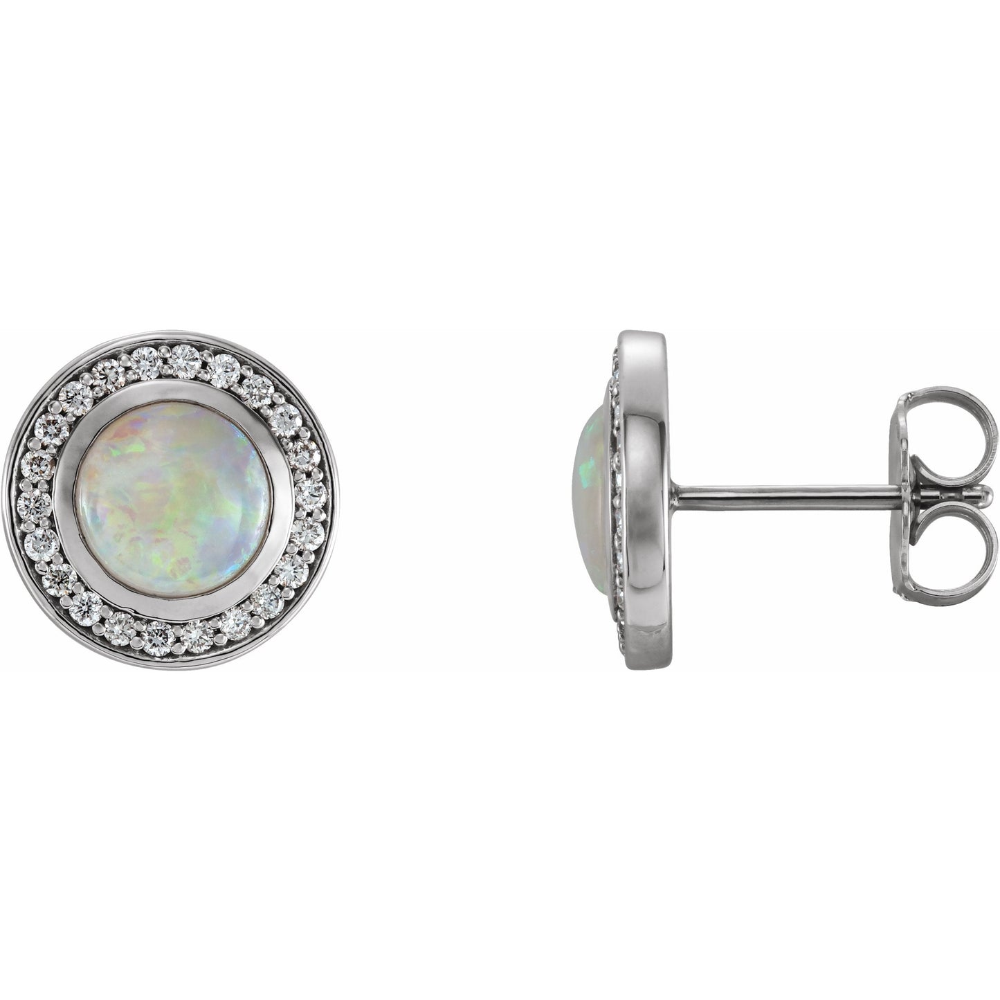 14K White 6 mm Opal & 1/5 CTW Diamond Halo-Style Earrings