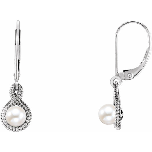 14K White Freshwater Cultured Pearl Beaded Earrings