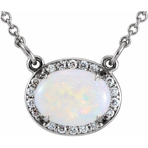 14K White Opal & .07 CTW Diamond Halo-Style 16 1/2 Necklace