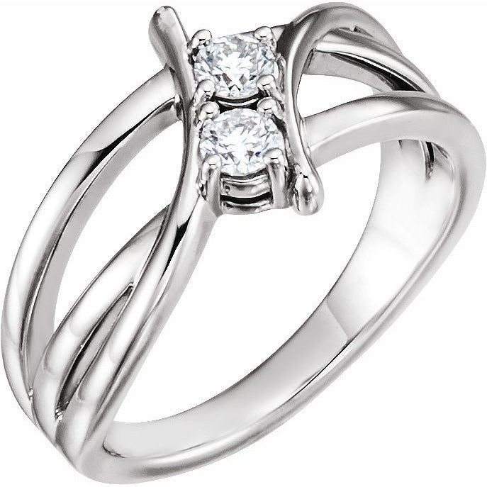 14K White 1/4 CTW Diamond Two-Stone Ring